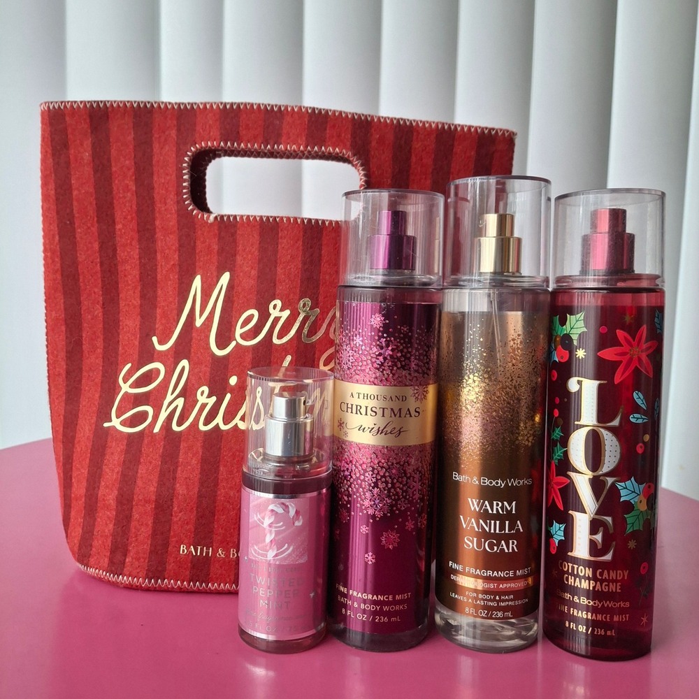 Bath & Body Works Merry Christmas Fine Fragrance Mist Set Lot Gift Bag Holiday